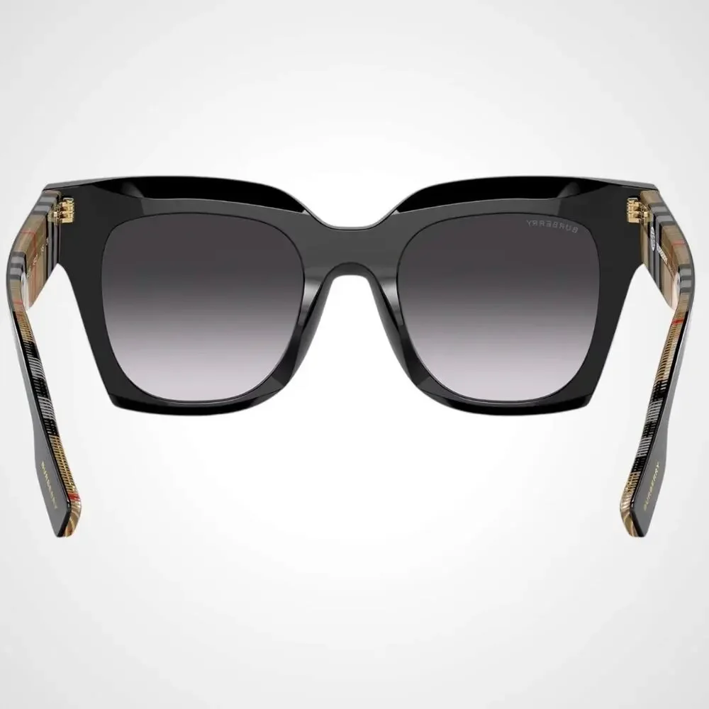 New Burberry Sunglasses Black Square Checkered Arms Womens 49mm BURBERRY